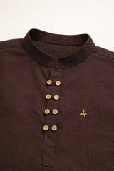 Brown Solid Shirt with Mandarin Collar for Boys