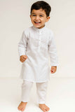 Classic White Cotton Kurta Pyjama Set For Boys