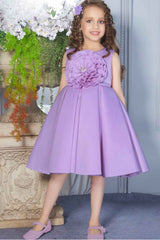 Purple Partywear Frock With Floral Embellished For Girls