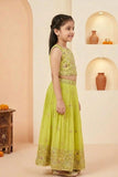 Girls Lime Yellow Embroidered Lehenga Choli Set