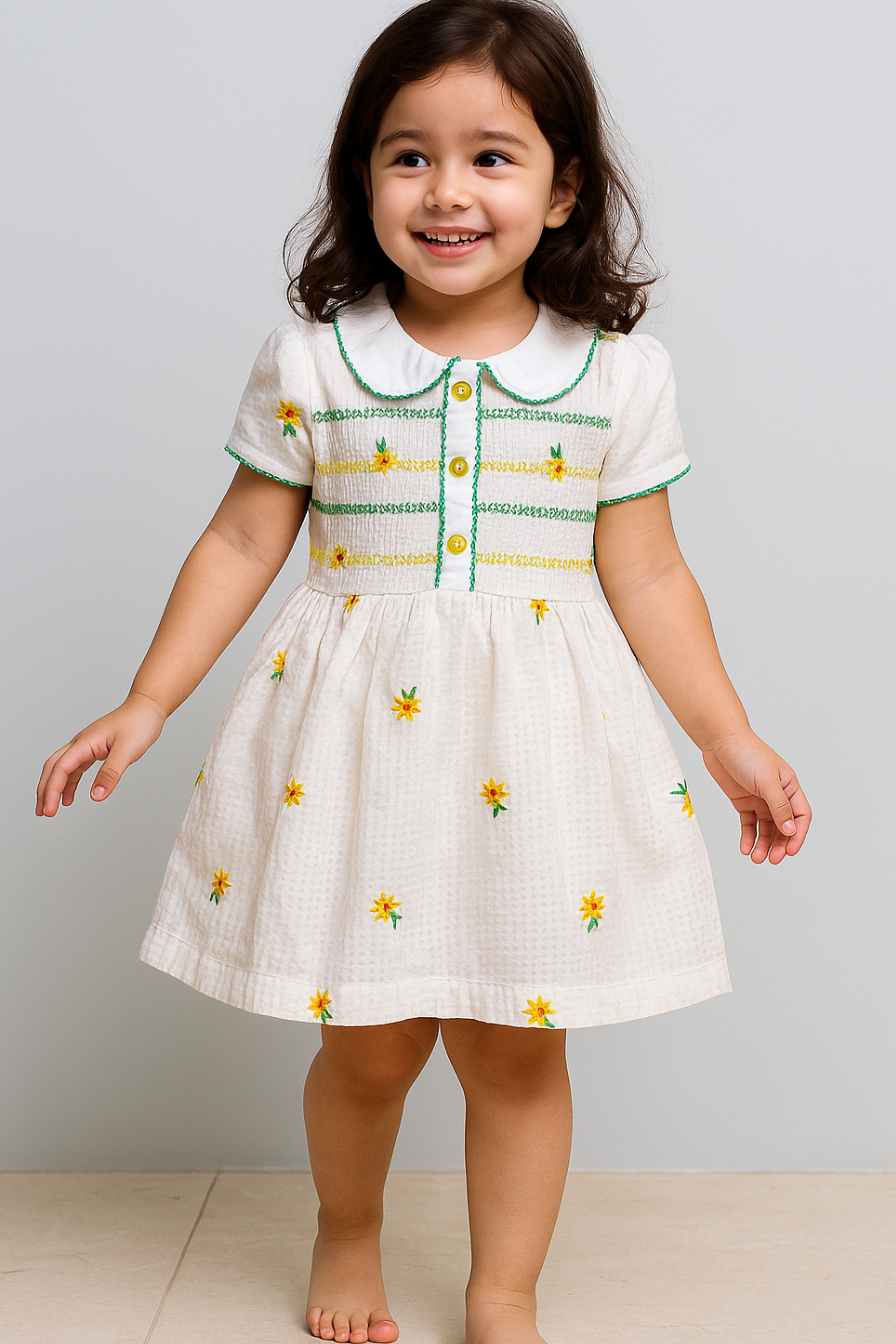 White Embroidered Vintage Inspired Dress For Girls