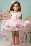 Girls White & Pink Ruffle High-Low Party Dress