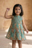 Teal Blue Bloom Sleeveless Floral Dress for Girls