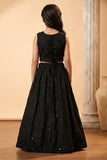 Black Sequin Embroidered Lehenga Set For Girls