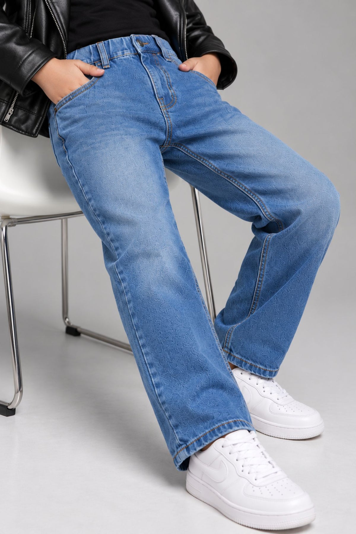 Blue Stone Washed  Regular Fit Denim Jeans For Boys