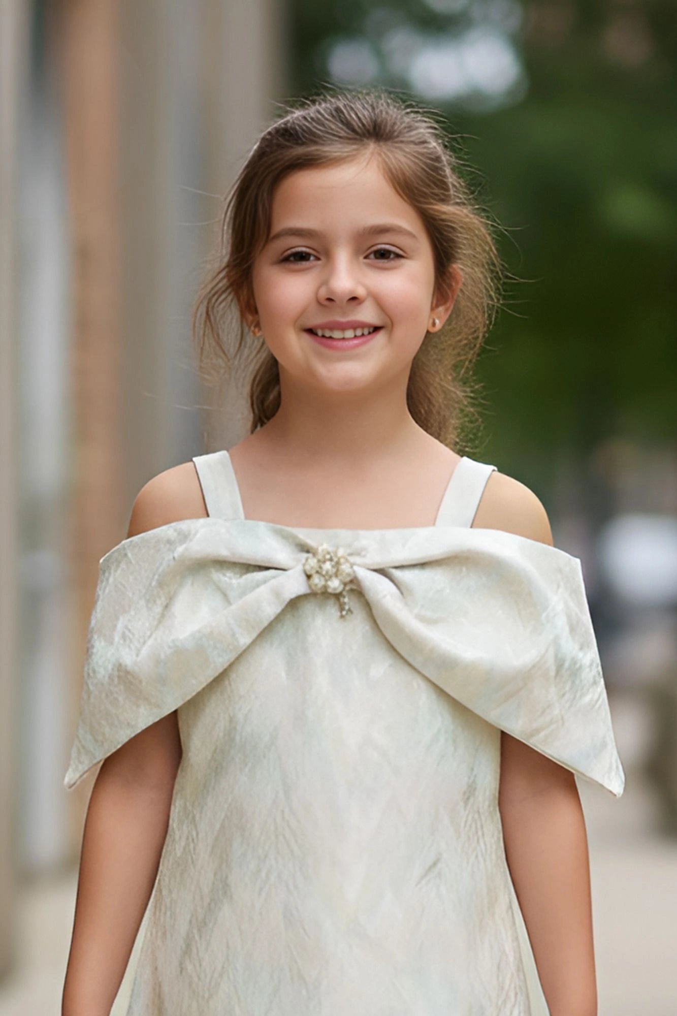 Ivory Off-Shoulder Bow Party Dress For Girls