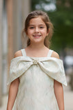 Ivory Off-Shoulder Bow Party Dress For Girls
