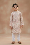 Boys Ivory Printed Kurta Set with White Pajama