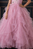 Girls Lavender Floral Embellished Layered Party Wear Gown