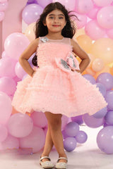 Pink Sleeveless With Bow And Butterfly Embellished Frock For Girls