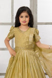Gold Silk Ethnic gown with Zari Border For Girls