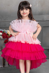 Pink and Red Tutu Frock With Bow Embellished for Girls