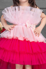 Pink and Red Tutu Frock With Bow Embellished for Girls