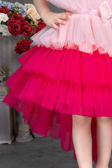 Pink and Red Tutu Frock With Bow Embellished for Girls