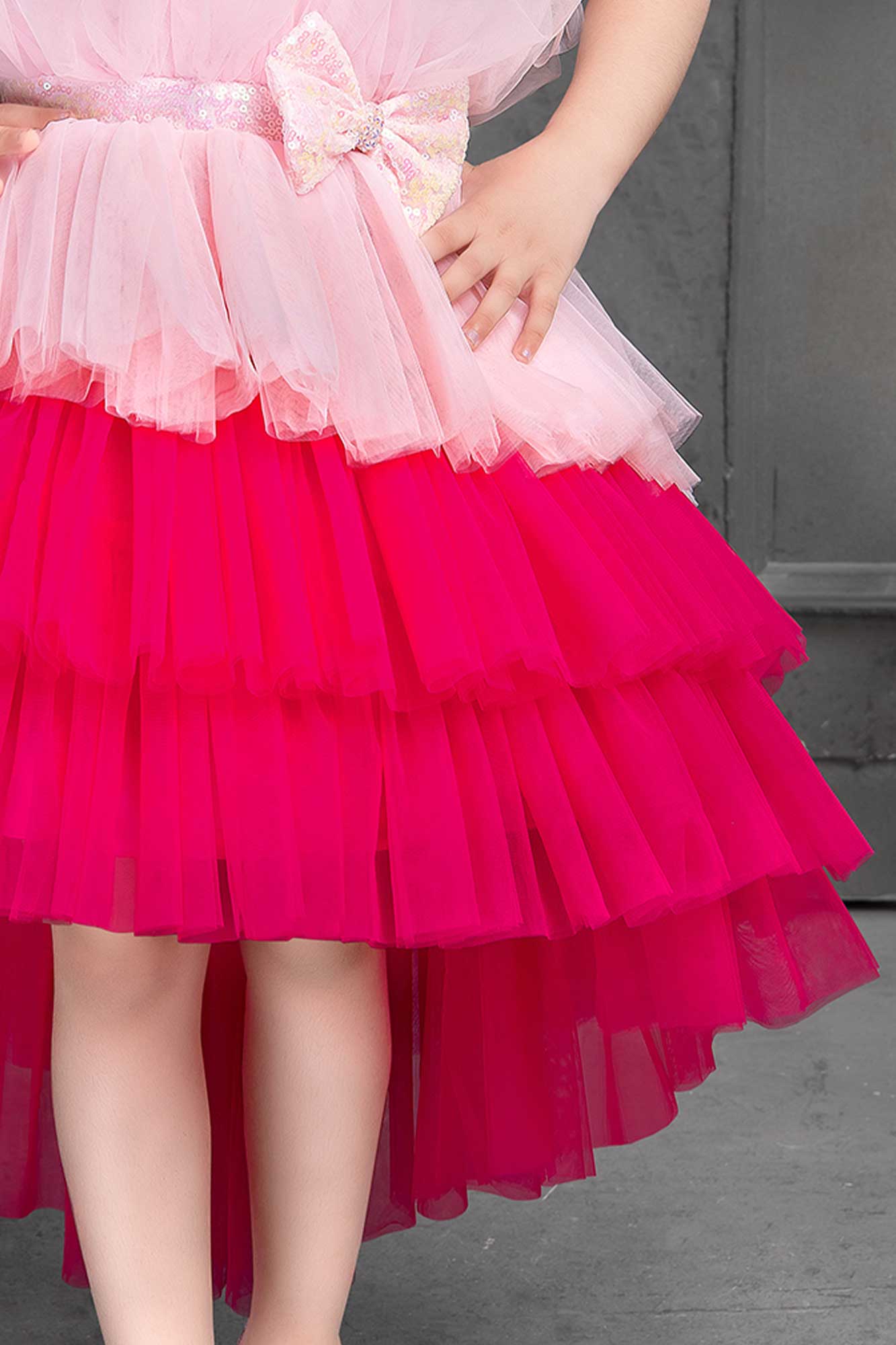 Pink and Red Tutu Frock With Bow Embellished for Girls