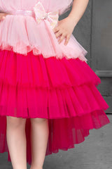 Pink and Red Tutu Frock With Bow Embellished for Girls