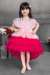 Pink and Red Tutu Frock With Bow Embellished for Girls