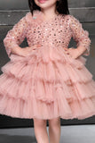 Peach Shimmer Ruffle Frock for Girls.