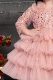 Peach Shimmer Ruffle Frock for Girls.