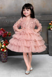 Peach Shimmer Ruffle Frock for Girls.