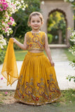Mustard Yellow Peacock Embroidered Lehenga Choli Set with Dupatta
