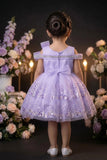 Girls Lavender Sequinned Party Wear Frock with Bow Detail