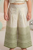 Girls Cream and Green One-Shoulder Co-Ord Set with Striped Wide-Leg Pants