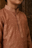 Boys Ethnic Rust Brown Crushed Tissue Embriodered Kurta Pajama Set