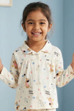 Girls Cream Teddy Bear Print  Night Suit Set