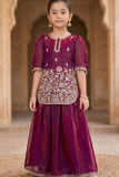 Wine Embroidered Palazzo Set For Girls