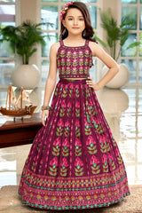 Wine Lehenga Choli With Sequin Work And Embroidered For Girls