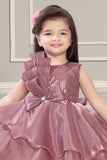Wine Frock With Bow Embellished And Sequin For Girls