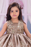 Copper Floral Embroidered Party Frock For Girls