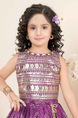 Purple Sequins Work With Zari Embroidery And Bandhani  Printed Lehenga Choli Set For Girls