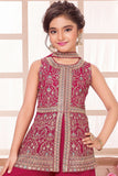 Rani Pink Embroidered Palazzo Set For Girls
