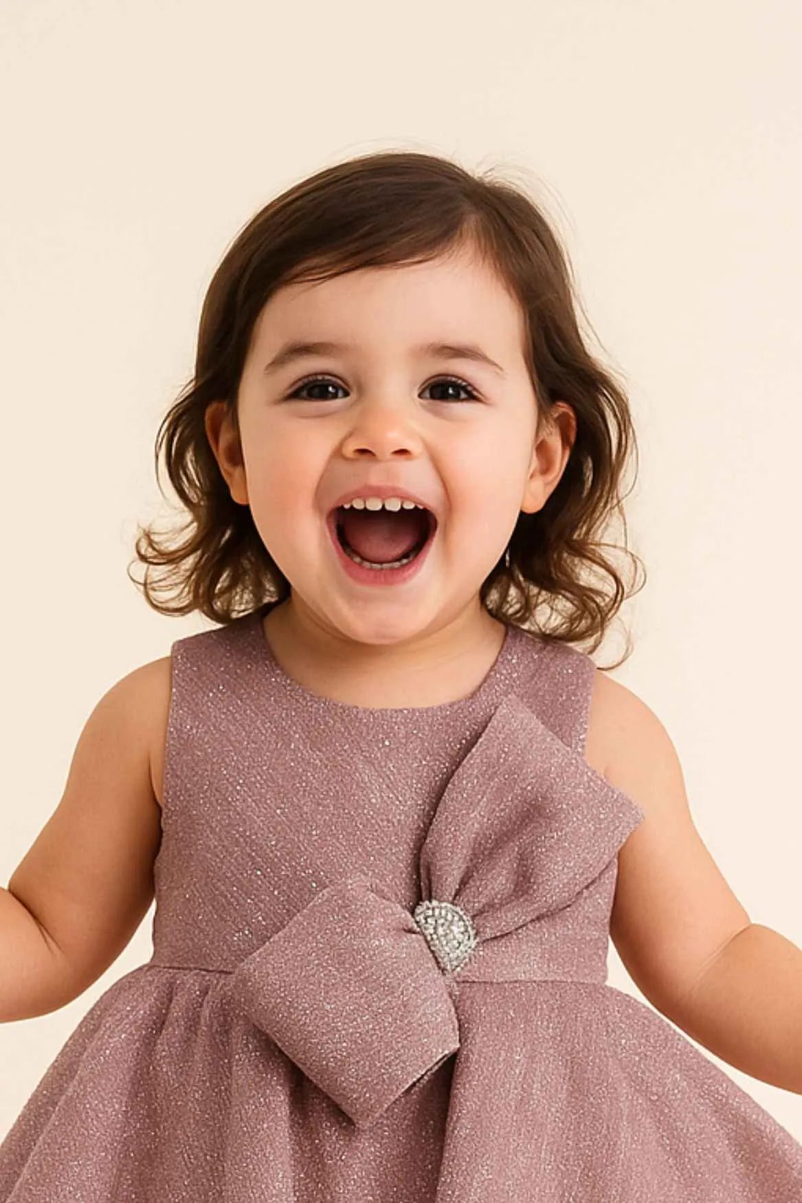 Shimmer Party Dress With Statement Bow For Girls