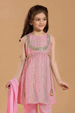 Pink Kurta Set with Golden Stripes And Tassel Dupatta For Girls