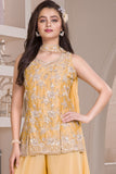 Yellow Embroidered Georgette Palazzo Set For Girls