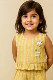 Mustard Hakoba Co-ord Set With Frill Detail For Girls