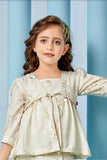 Cream Co ord Set with Floral Embroidery and Peplum Top  For Girls