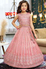 Onion Pink Lehenga Choli With Mirror Work And Embroidered For Girls