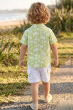 Boys Lime Green Tropical Printed Shirt with White Cargo Shorts Co-Ord Set