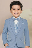 Boys Light Blue Party Wear 5-Piece Suit