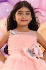 Pink Sleeveless With Bow And Butterfly Embellished Frock For Girls