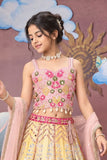 Girls Pink & Gold Floral Mirror Work Embellished Lehenga Choli Set