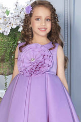 Purple Partywear Frock With Floral Embellished For Girls