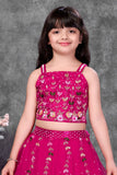 Rani Pink Embroidered Lehenga Choli Set For Girls