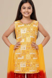 Yellow Kurti With Red Patiala Suit Set For Girls