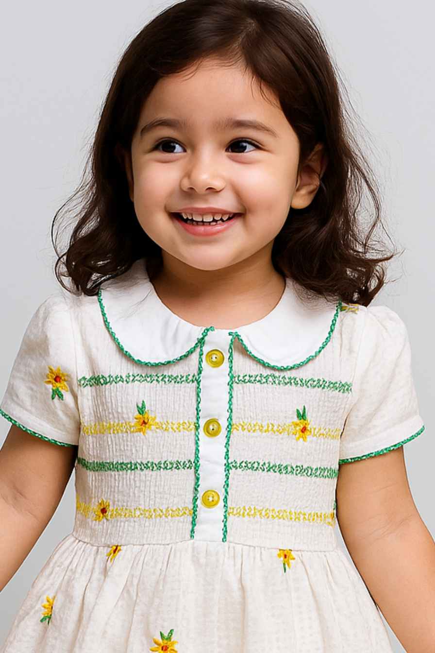 White Embroidered Vintage Inspired Dress For Girls