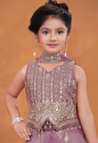 Girls Lavender Embroidered Palazzo Set With Dupatta